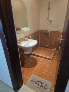 a bathroom with a sink and a toilet and a shower at Apartment Miramar Palace in Sunny Beach +23 photos