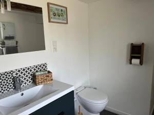 a white bathroom with a toilet and a sink at Les Jardins d'Eva et Gotham in Civières +5 photos