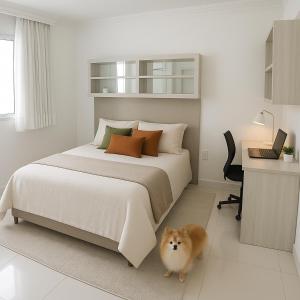 Giường trong phòng chung tại Meia Praia Apartamento Perfeito