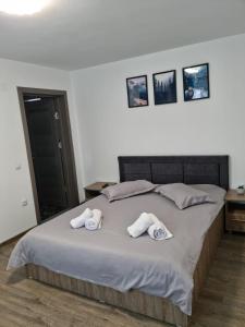 sypialnia z łóżkiem i dwoma ręcznikami na nim w obiekcie Vila Avram w mieście Podu Dîmboviţei