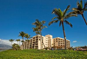 a building on the beach with palm trees at Sugar Beach 223 - MCH in Kihei