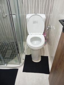 a bathroom with a toilet and a shower at للا ربيعة بيتي in Kenitra