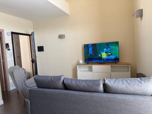 a living room with a couch and a flat screen tv at EUREKA APArtment in Catania