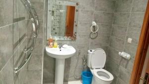 a bathroom with a toilet and a sink and a shower at M'Diq Minute Walk-1st Floor in M'diq