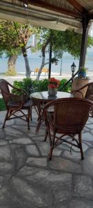 a patio with a table and two chairs and a table at Γοργονα in Milina