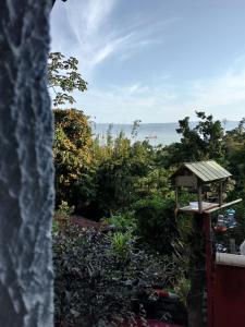 un alimentador de aves al lado de un edificio en Casa Ilhabela 2 centro a 5 minutos, en Ilhabela