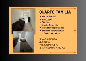 a poster of a living room with a couch at Pousada Encanto in Mongaguá