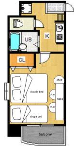 a floor plan of a small house with diagrams at G63 駅徒歩3分 3人可能 名古屋駅から1駅 3-minute walk from the station in Nagoya