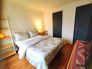 a bedroom with a large bed in a room at Departamento Providencia, vista a San Cristóbal in Santiago