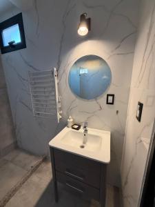 a bathroom with a sink and a mirror at Botanic Apart in Villa María +16 photos