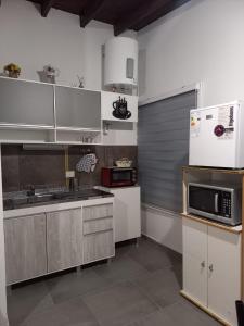 ウシュアイアにあるBalatis Apartamento 2の白いキャビネットと電子レンジを備えたキッチン
