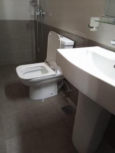 a bathroom with a white toilet and a sink at Glenfalls Residencies in Nuwara Eliya +11 photos