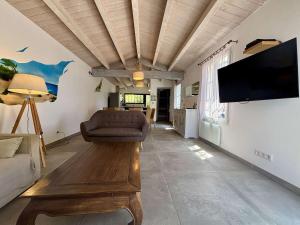 a living room with a couch and a tv on a wall at Maison à Saint Denis d'Oléron - Jardin - 6 personnes - FR-1-246A-372 in Saint-Denis-dʼOléron