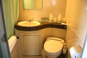 a small bathroom with a toilet and a sink at Hotel Half Time in Nara