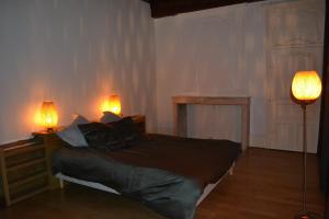 ein Schlafzimmer mit einem Bett mit zwei Lampen in der Unterkunft Les Charmottes in Nuits-Saint-Georges