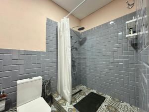 a bathroom with a shower and a toilet in it at Гостевой дом Алтын Булун - Golden Bay in Chok-Tal +10 photos