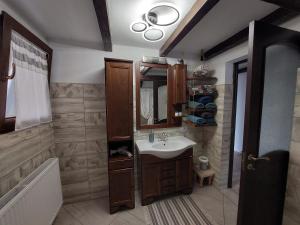 a bathroom with a sink and a mirror at Casa David in Gura Hangului +40 photos