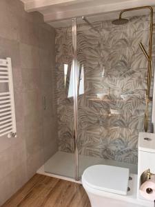 a shower stall in a bathroom with a toilet at La Casa del Ebanista - Santillana in Santillana del Mar