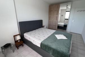 サント・マキシムにあるHaven of peace with balcony in Sainte-Maximeの大きなベッドとバスルームのある寝室