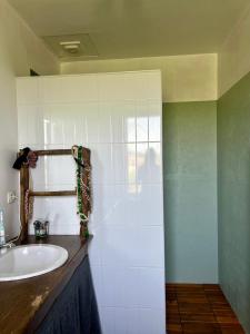 a bathroom with a sink and a counter top at Typic House - Maison piscine CLIM et VUE in Albi