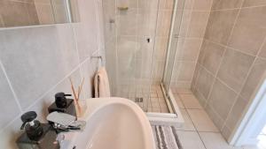 a bathroom with a sink and a shower at Urban Oasis in Boksburg