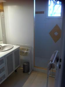 a bathroom with a sink and a shower at Gîte La Ferme De Musan in Chatuzange-le-Goubet +18 photos