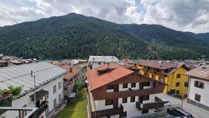 a view of a town with mountains in the background at Migana home in Auronzo di Cadore
