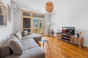 a living room with a couch and a television at Apartman Zvezda in Igalo