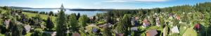an aerial view of a town with trees and a lake at Kovarov26 in Frymburk