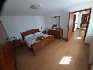 a bedroom with a bed and a dresser and a mirror at Al Viandante Casa Rosa in Sitran
