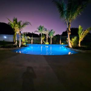 l'ombra di una persona in piedi davanti a una piscina con palme di Tropical lagon a Nosy Be