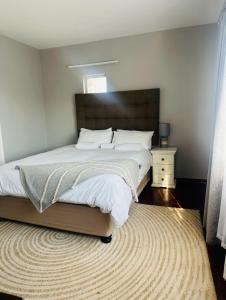 a bedroom with a large bed and a rug at Stay At 7 Self-Catering Apartment in Pietermaritzburg
