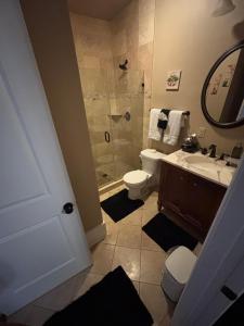 een badkamer met douche, toilet en wastafel bij Sweet home decatur 305 , French Quarters Vieux Carré in New Orleans