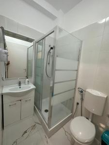 罗马TERMINI ROMA CENTRo的带淋浴、马桶和水槽的浴室