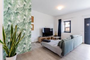 un salon avec un canapé et une télévision dans l'établissement Modern and comfortable apartment - Center Puerto, à Puerto de la Cruz