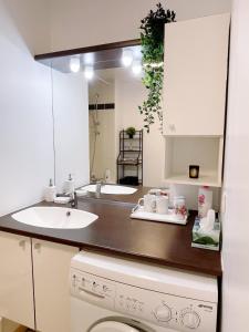 a bathroom with a sink and a washing machine at Proche Disney Paris Appartement cosy et familial pour 4 Pers-Wifi-Parking Privé in Bussy-Saint-Georges