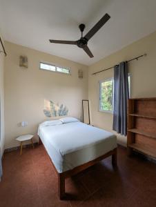 a bedroom with a bed and a ceiling fan at La Isla Bonita - Departamento en la Punta in Puerto Escondido