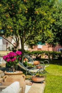 a table and chairs with flowers in a park at B&B PROCHYTEA in Procida