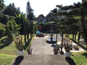 un giardino con una fontana e alcune piante in vaso di Casa de campo María Isabel a Montitlán Altre 25 foto