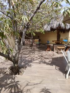 Un patio con un árbol y una mesa y sillas. en Casa Laura, en El Venadillo 9 fotos más