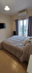 a bedroom with a large bed and a window at Departamento Naon SP in San Pedro