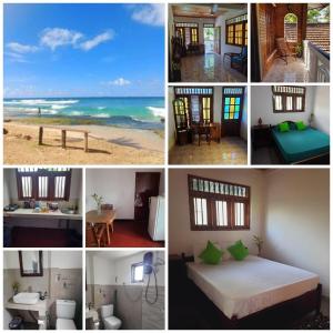 un collage de photos d'une chambre avec une plage dans l'établissement KoKo HomeStay-Weligama Apartment & Private Room, à Walliwala East