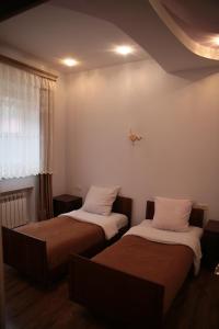 1 Schlafzimmer mit 2 Betten und einem Fenster in der Unterkunft Jermuk Apartment in the Center in Dschermuk