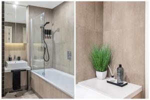 ロンドンにあるChic Luxury Apt Gym Balcony 5min to Stadium & Tubeのバスルーム(シャワー、シンク付)の写真2枚