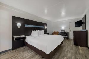 Una habitación de hotel con una cama grande y un televisor. en Quality Inn & Suites Airport, en Charlotte
