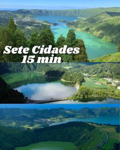 a collage of three different views of a lake at Azorean Stays T1-Relaxing 1-Bedroom Retreat Near São Miguel Highlights in Lomba da Cruz