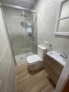 a bathroom with a shower and a toilet and a sink at CASA CRISTINA Alojamiento céntrico en pleno casco histórico y centro de la ciudad in Monforte de Lemos