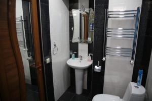 a small bathroom with a sink and a toilet at Jermuk Apartment in the Center in Jermuk +10 photos