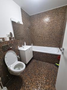 un bagno con wc e vasca da bagno di La Matei a Bistriţa