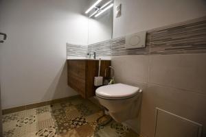 a small bathroom with a toilet and a sink at Le Petit Cocon in Château-Chinon